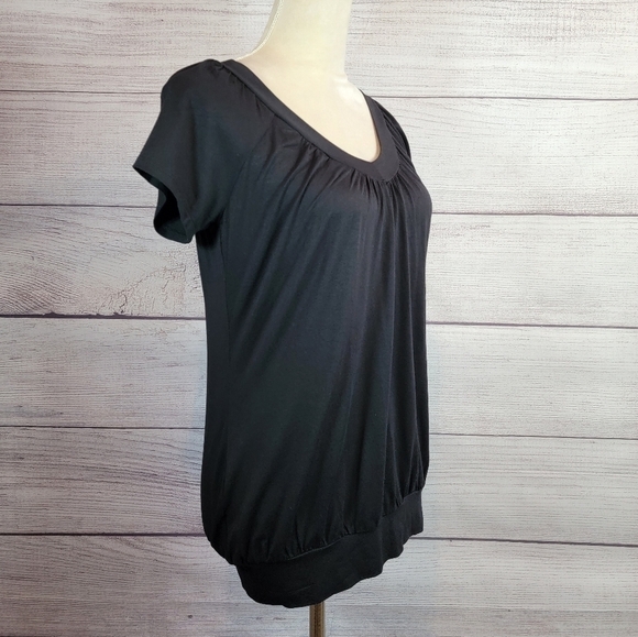 Jm Collection Solid Short Sleeve Top Black Size Small - Picture 4 of 7